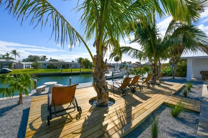Patio area looking over canal in Holmes Beach vacation rental