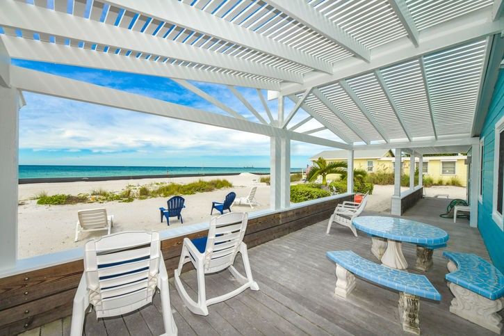 Covered beachfront porch at Anna Maria Island vacation rental