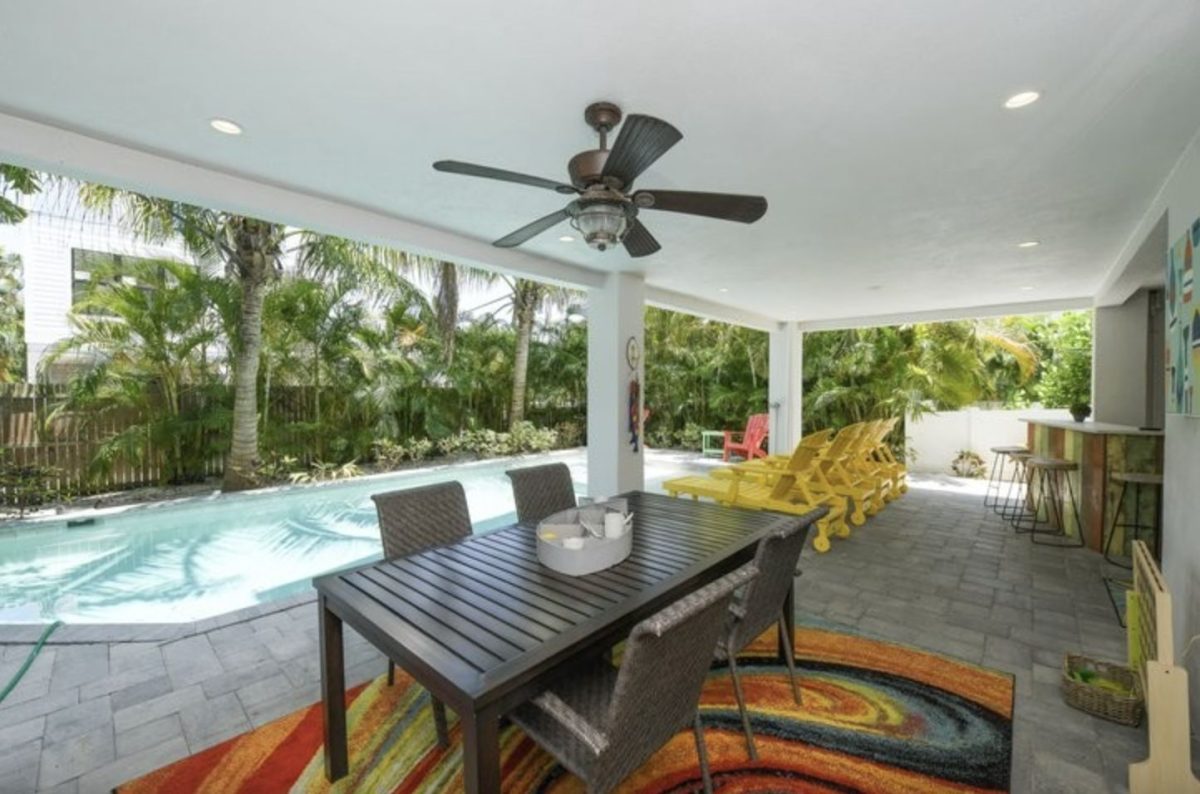 Covered patio at Anna Maria Island vacation rental for a rainy day